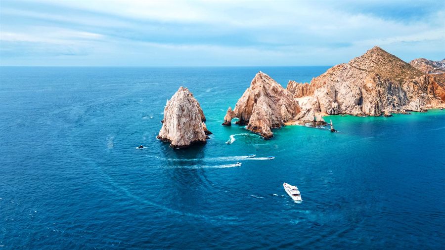 Aerial view of the rock arch at Cabo San Lucas on the Mexican Riviera